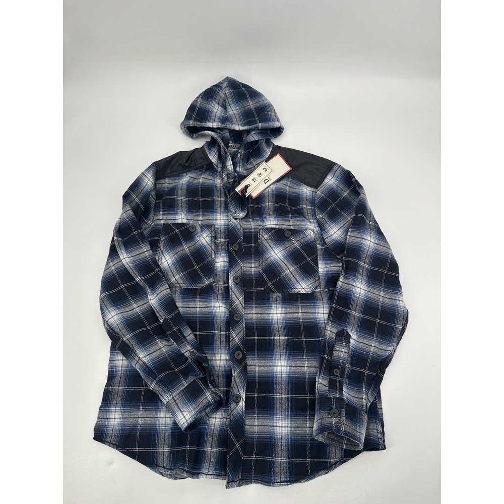 DRL‎ Essentials Flannel Hoodie Sweatshirt Men's M Blue Plaid Drawstring Campcore